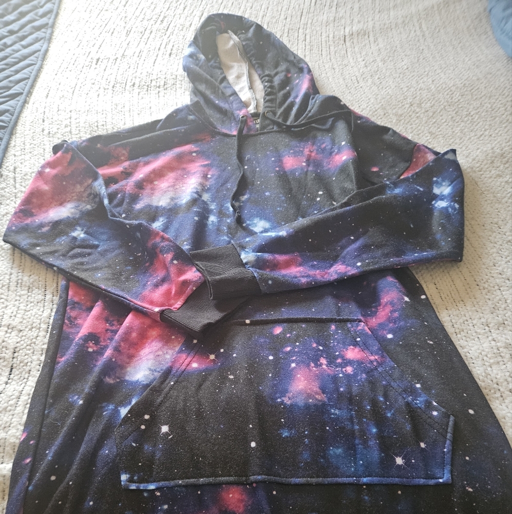 Hot Topic Hooded Galaxy Sweatshirt Dress